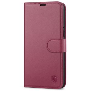 SHIELDON iPhone 14 Pro Max Wallet Case, iPhone 14 Pro Max Genuine Leather Cover with Magnetic Clasp Closure Flip Case - Red Violet
