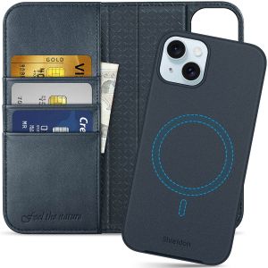SHIELDON iPhone 15 Plus Detachable Magnetic Wallet Case, iPhone 15 Plus Genuine Leather Case,  2in1 MagSafe Compatible - Navy Blue