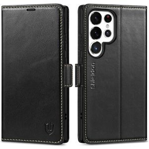 SHIELDON SAMSUNG Galaxy S24 Ultra Wallet Case, SAMSUNG S24 Ultra Leather Cover Flip Folio Book Case - Black - Retro