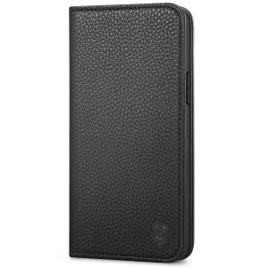 SHIELDON iPhone 12 Wallet Case - iPhone 12 Pro 6.1-inch Folio Leather Case - Black - Litchi Pattern