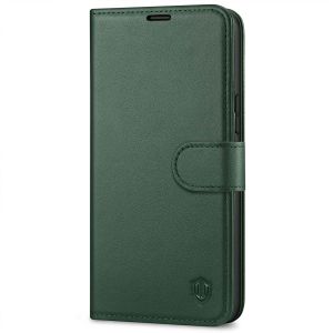 SHIELDON iPhone 14 Plus Wallet Case, iPhone 14 Plus Genuine Leather Cover Book Folio Flip Kickstand Case with Magnetic Clasp - Midnight Green