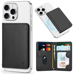 TUCCH Magsafe Compatible Card Holder Phone Wallet with Strong Magnetic Stable for iPhone 16 16e 15 14 13 12 Plus/Pro/Pro Max, Adjustable Stand RFID Blocking PU Leather Slim Card Wallet Clip, 6 Card Slots Not Fits Mini iPhone