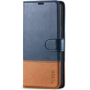 TUCCH SAMSUNG S21FE Wallet Case, SAMSUNG Galaxy S21 FE Case with Magnetic Clasp - Dark Blue &amp; Brown
