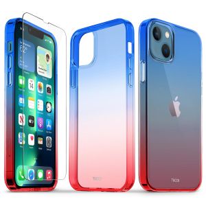 TUCCH iPhone 13 Clear TPU Case Non-Yellowing, Transparent Thin Slim Scratchproof Shockproof TPU Case with Tempered Glass Screen Protector for iPhone 13 5G - Blue&amp;Red