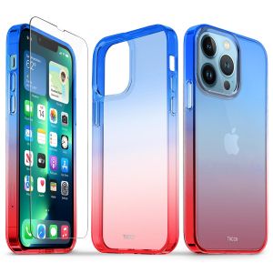TUCCH iPhone 13 Pro Clear TPU Case Non-Yellowing, Transparent Thin Slim Scratchproof Shockproof TPU Case with Tempered Glass Screen Protector for iPhone 13 Pro 5G - Blue&amp;Red