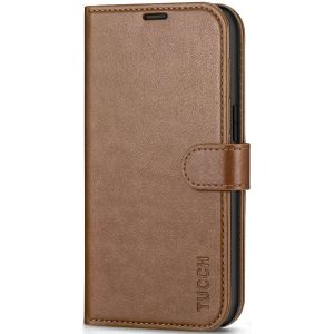 TUCCH iPhone 14 Wallet Case, iPhone 14 PU Leather Case, Folio Flip Cover with RFID Blocking, Credit Card Slots, Magnetic Clasp Closure - Brown