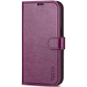 TUCCH iPhone 14 Wallet Case, iPhone 14 PU Leather Case, Folio Flip Cover with RFID Blocking, Credit Card Slots, Magnetic Clasp Closure - Plum Purple