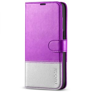 TUCCH iPhone 14 Pro Wallet Case, iPhone 14 Pro PU Leather Case, Folio Flip Cover with RFID Blocking and Kickstand - Purple &amp; Silver