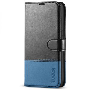 TUCCH iPhone 14 Pro Wallet Case, iPhone 14 Pro PU Leather Case, Folio Flip Cover with RFID Blocking and Kickstand - Black &amp; Light Blue
