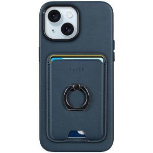 TUCCH iPhone 15 Plus Magnetic Phone Case with Removable Card Holder, Magsafe Compatible Shockproof PU Protective Case with Raised Edges - Blue
