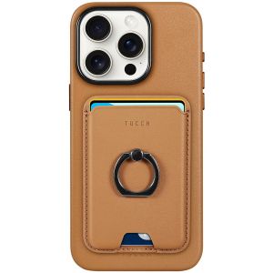 TUCCH iPhone 15 Pro Max Magnetic PU Leather Case with Removable Card Holder, Stand Metal Ring, Magsafe Compatible Shockproof PU Protective Case with Raised Edges - Brown