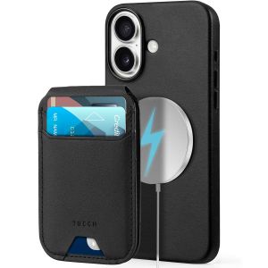 TUCCH iPhone 16 Plus Leather Phone Case with Stand Magnetic Card Holder, Support Wireless Charging, Magsafe Compatible Shockproof PU Leather Protective Case with RFID Blocking Stand for iPhone 16 Plus