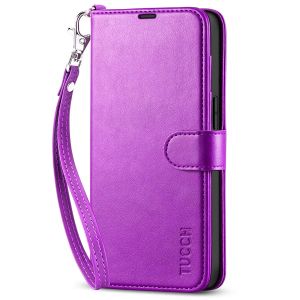 TUCCH iPhone 14 Pro Wallet Case, iPhone 14 Pro PU Leather Case, Folio Flip Cover with RFID Blocking and Kickstand - Strap - Purple