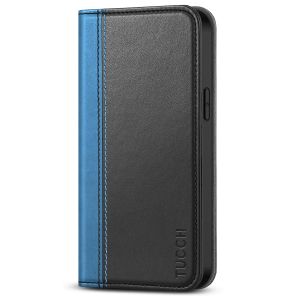 TUCCH iPhone 14 Pro Max Leather Case, iPhone 14 Pro Max PU Wallet Case with Stand Folio Flip Book Cover and Magnetic Closure - Light Blue &amp; Black