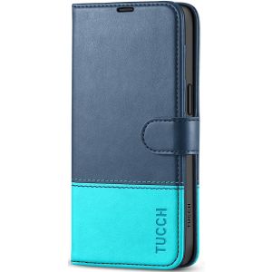 TUCCH iPhone 15 Plus Wallet Case, iPhone 15 Plus Leather Cover - Dark Blue &amp; Light Blue