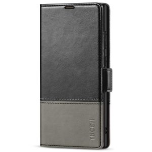 TUCCH SAMSUNG S23 Ultra Wallet Case, SAMSUNG Galaxy S23 Ultra PU Leather Cover Book Flip Folio Case - Black &amp; Grey