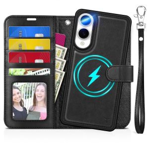 TUCCH SAMSUNG S25 Edge Detachable Wallet Case with Wristlet, 2IN1 SAMSUNG Galaxy S25 Edge PU Leather Cover with Removable Phone Case, Card Slots RFID Blocking Kickstand Magnetic Closure PU Leather Flip Stand Phone Cover