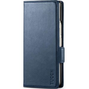 TUCCH SAMSUNG GALAXY Z FOLD6 Leather Wallet Case with S Pen Holder, Card Slots, RFID Blocking, Magnetic Closure, Front Cover, Folio Case with Stand - Blue