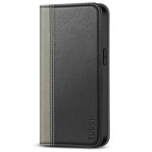 TUCCH iPhone 14 Pro Max Leather Case, iPhone 14 Pro Max PU Wallet Case with Stand Folio Flip Book Cover and Magnetic Closure - Black &amp; Grey