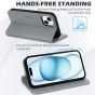 SHIELDON iPhone 15 Genuine Leather Wallet Case, iPhone 15 Folio Case - Grey
