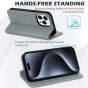 SHIELDON iPhone 15 Pro Genuine Leather Wallet Case, iPhone 15 Pro Mobile Phone Case - Grey