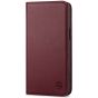 SHIELDON iPhone 15 Pro Max Genuine Leather Wallet Case, iPhone 15 Pro Max Magnetic Closure Phone Cover - Wine Red