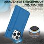 SHIELDON iPhone 15 Pro Genuine Leather Wallet Case, iPhone 15 Pro Mobile Phone Case - Sapphire Blue