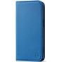 SHIELDON iPhone 15 Pro Genuine Leather Wallet Case, iPhone 15 Pro Mobile Phone Case - Sapphire Blue