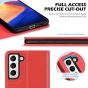 SHIELDON SAMSUNG GALAXY S21FE Flip Folio Book Kickstand Case, SAMSUNG S21 FE Genuine Leather Wallet Case - Red