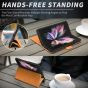 SHIELDON SAMSUNG Galaxy Z Fold3 Wallet Case, Genuine Leather Cases with S Pen Holder, Shockproof RFID Blocking Kickstand Book Style Dual Magnetic Tab Closure Cover - Brown