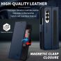 SHIELDON SAMSUNG Galaxy Z Fold3 Wallet Case, Genuine Leather Cases with S Pen Holder, Shockproof RFID Blocking Kickstand Book Style Dual Magnetic Tab Closure Cover - Navy Blue