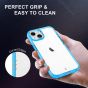 SHIELDON iPhone 13 Clear Case Anti-Yellowing, Transparent Thin Slim Anti-Scratch Shockproof PC+TPU Case with Tempered Glass Screen Protector for iPhone 13 - Blue Frame