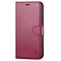 SHIELDON iPhone 13 Pro Max Wallet Case, iPhone 13 Pro Max Genuine Leather Cover with Magnetic Clasp Closure - Red Violet