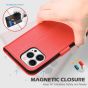 SHIELDON iPhone 13 Pro Max Wallet Case, iPhone 13 Pro Max Genuine Leather Cover with Magnetic Clasp Closure - Red