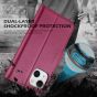SHIELDON iPhone 13 Wallet Case, iPhone 13 Genuine Leather Cover Book Folio Flip Kickstand Case with Magnetic Clasp - Red Violet