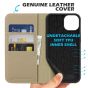 SHIELDON iPhone 13 Wallet Case, iPhone 13 Genuine Leather Cover with RFID Blocking, Book Folio Flip Kickstand Magnetic Closure - Khaki - Litchi Pattern