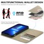 SHIELDON iPhone 13 Wallet Case, iPhone 13 Genuine Leather Cover with RFID Blocking, Book Folio Flip Kickstand Magnetic Closure - Khaki - Litchi Pattern