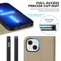 SHIELDON iPhone 13 Wallet Case, iPhone 13 Genuine Leather Cover with RFID Blocking, Book Folio Flip Kickstand Magnetic Closure - Khaki - Litchi Pattern