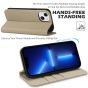 SHIELDON iPhone 13 Wallet Case, iPhone 13 Genuine Leather Cover with RFID Blocking, Book Folio Flip Kickstand Magnetic Closure - Khaki - Litchi Pattern