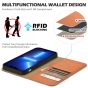 SHIELDON iPhone 13 Wallet Case, iPhone 13 Genuine Leather Cover with RFID Blocking, Book Folio Flip Kickstand Magnetic Closure - Light Brown - Litchi Pattern