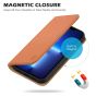 SHIELDON iPhone 13 Wallet Case, iPhone 13 Genuine Leather Cover with RFID Blocking, Book Folio Flip Kickstand Magnetic Closure - Light Brown - Litchi Pattern