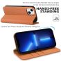 SHIELDON iPhone 13 Wallet Case, iPhone 13 Genuine Leather Cover with RFID Blocking, Book Folio Flip Kickstand Magnetic Closure - Light Brown - Litchi Pattern