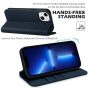 SHIELDON iPhone 13 Wallet Case, iPhone 13 Genuine Leather Cover with RFID Blocking, Book Folio Flip Kickstand Magnetic Closure - Navy Blue - Litchi Pattern