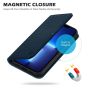 SHIELDON iPhone 13 Wallet Case, iPhone 13 Genuine Leather Cover with RFID Blocking, Book Folio Flip Kickstand Magnetic Closure - Navy Blue - Litchi Pattern