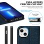 SHIELDON iPhone 13 Wallet Case, iPhone 13 Genuine Leather Cover with RFID Blocking, Book Folio Flip Kickstand Magnetic Closure - Navy Blue - Litchi Pattern