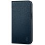 SHIELDON iPhone 13 Wallet Case, iPhone 13 Genuine Leather Cover with RFID Blocking, Book Folio Flip Kickstand Magnetic Closure - Navy Blue - Litchi Pattern