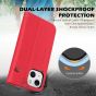 SHIELDON iPhone 13 Wallet Case, iPhone 13 Genuine Leather Cover with RFID Blocking, Book Folio Flip Kickstand Magnetic Closure - Red - Litchi Pattern