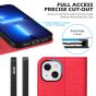 SHIELDON iPhone 13 Wallet Case, iPhone 13 Genuine Leather Cover with RFID Blocking, Book Folio Flip Kickstand Magnetic Closure - Red - Litchi Pattern