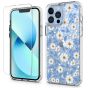 SHIELDON iPhone 13 Pro Max Clear Case Anti-Yellowing, Transparent Thin Slim Anti-Scratch Shockproof PC+TPU Case with Tempered Glass Screen Protector for iPhone 13 Pro Max 5G - Pattern White Blossom