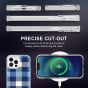 SHIELDON iPhone 13 Pro Max Clear Case Anti-Yellowing, Transparent Thin Slim Anti-Scratch Shockproof PC+TPU Case with Tempered Glass Screen Protector for iPhone 13 Pro Max 5G - Print Blue Grid